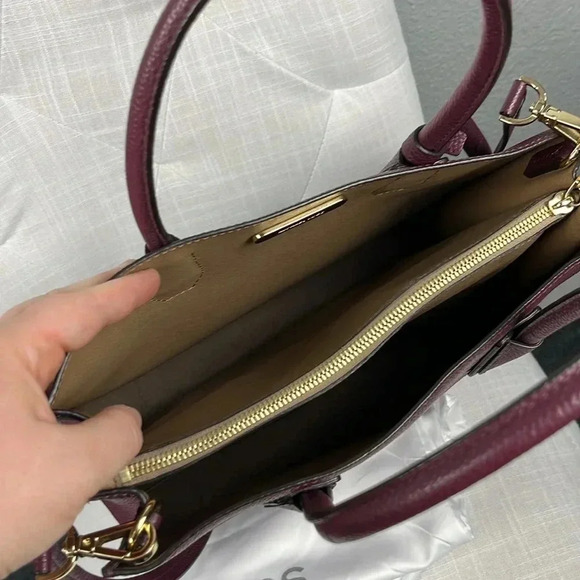 Michael Kors MK Mercer Large Satchel Plum Bag Pebbled Leather Accordion EUC - Picture 5 of 13